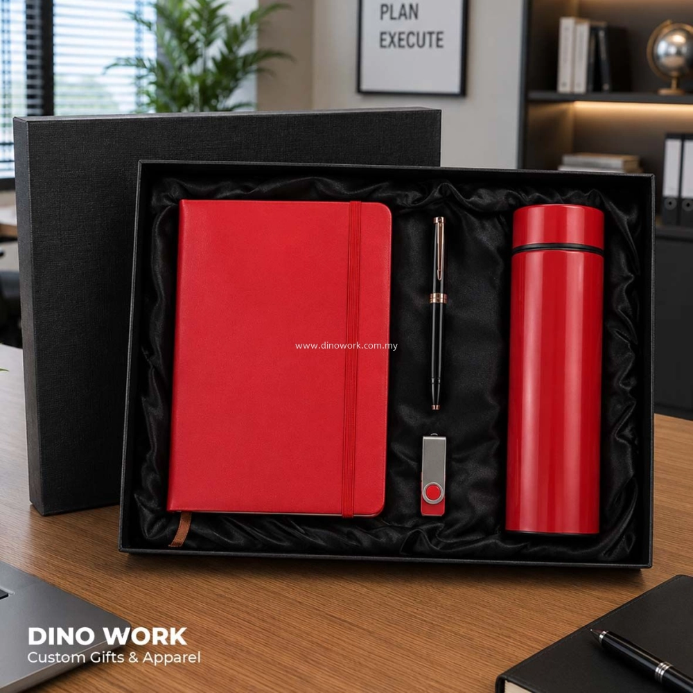 Premium Corporate Gift Set (4in1)_Notebook, Metal Pen, USB Flash Drive And Thermal Flask