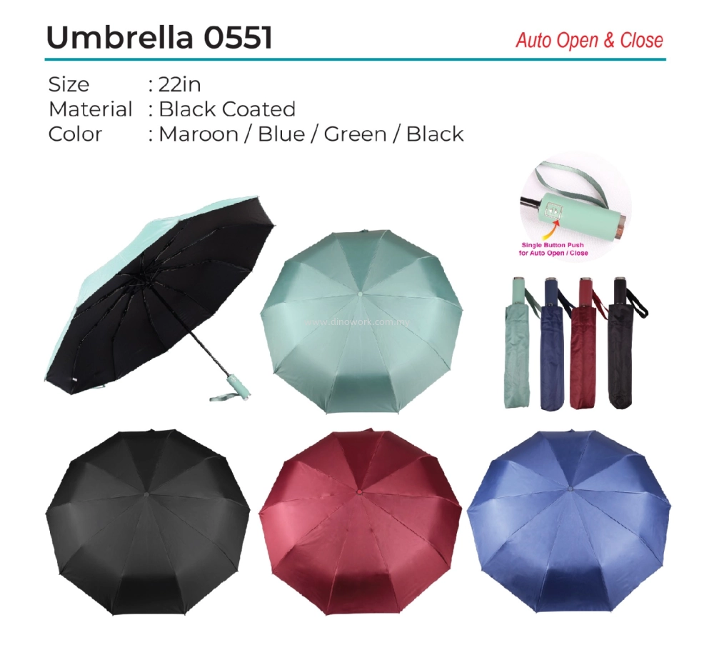 UV Protection (Black Coated Inner) Auto Open & Close Foldable Umbrella 0551