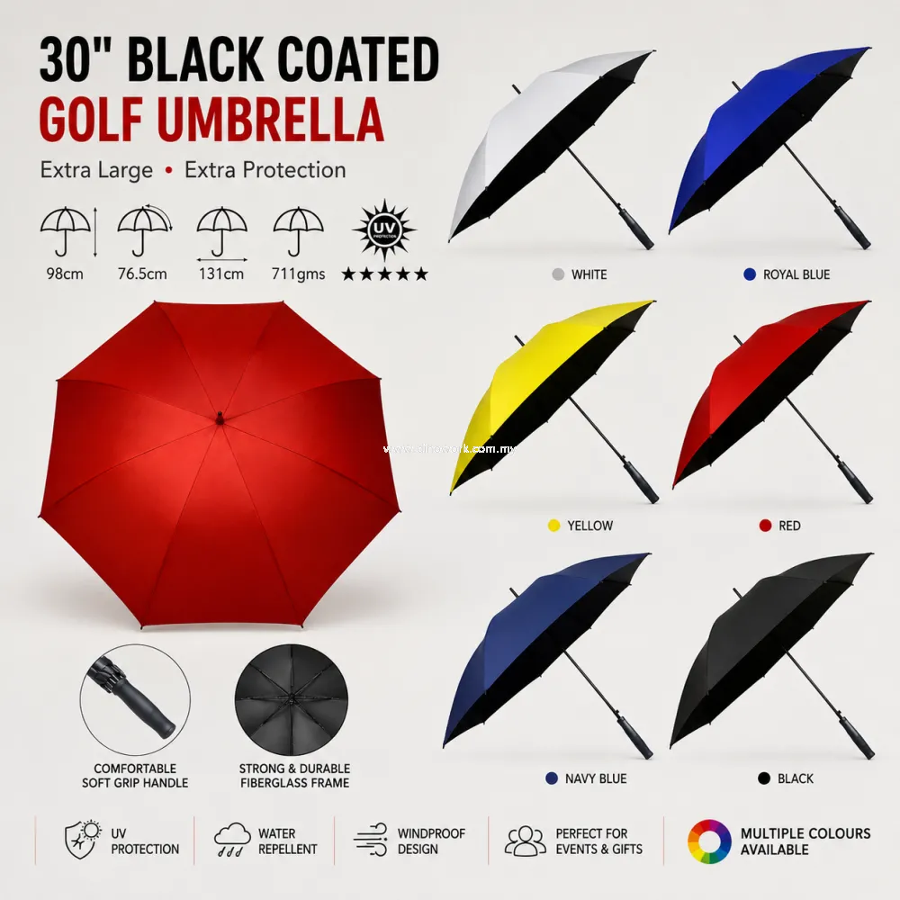 UV Protection Auto Open Golf Umbrella (Black Inner Coated) 30in