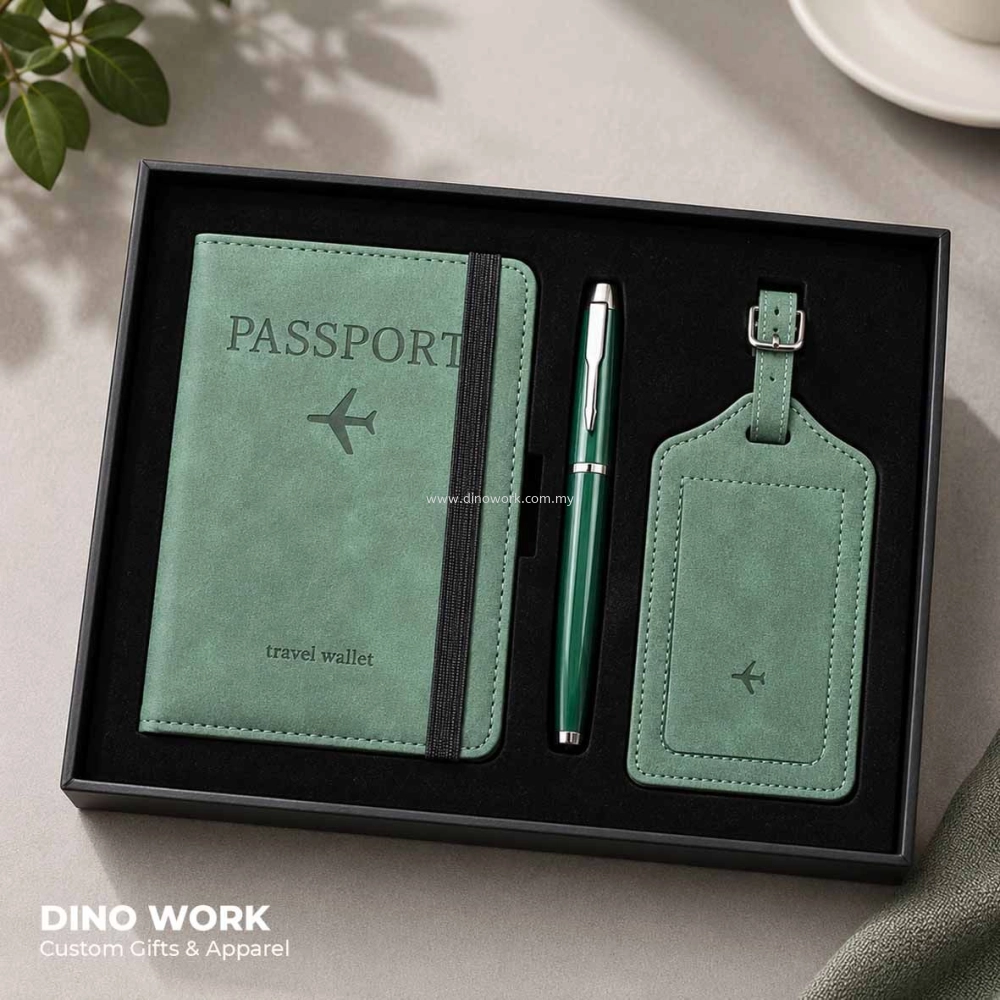 Business Travel Gift Set (3 in 1) Passport Holder, Luggage Tag, Ball Pen