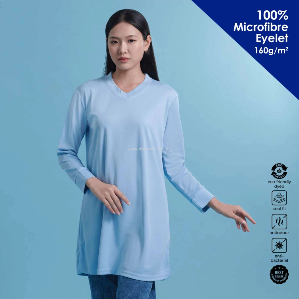 Microfibre Eyelet V-neck Long Sleeve Muslimah (160g/m2)