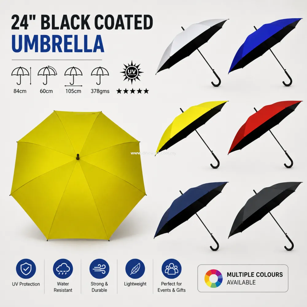 UV Protection Auto Open J-handle Umbrella (Black Inner Coated) 24in