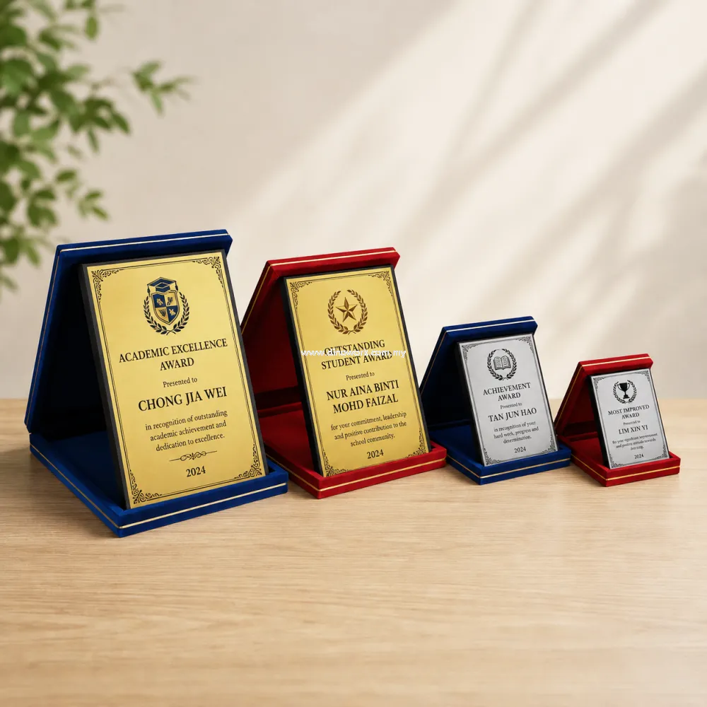 Wooden Award Plaque with Velvet Presentation Case