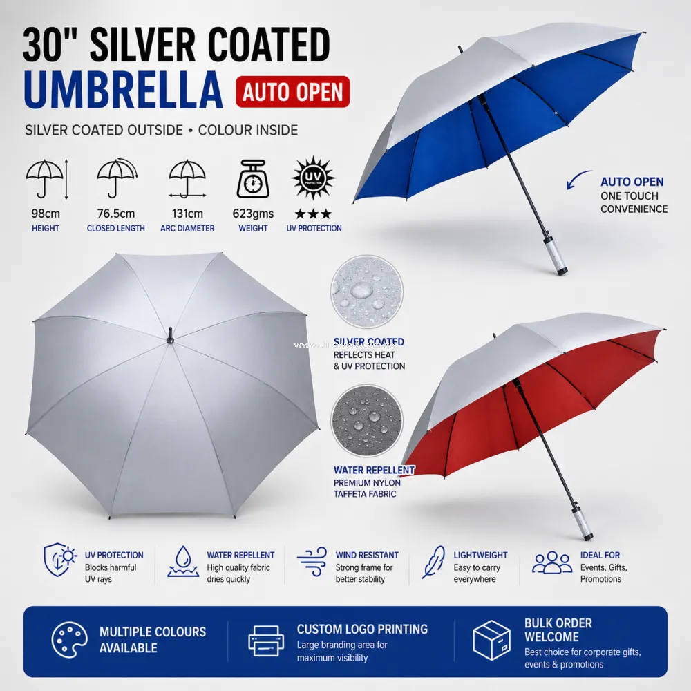 UV Protection Auto Open Event Umbrella (Silver Coated) 30in
