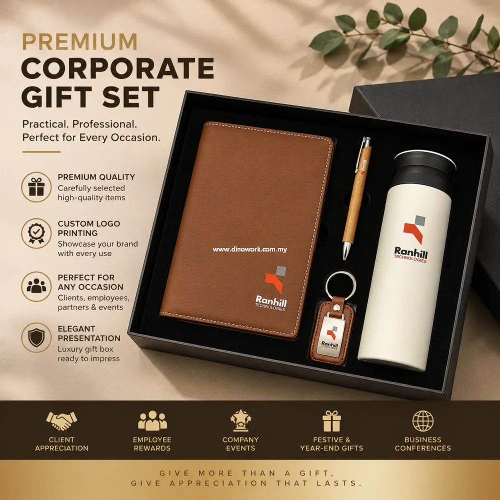 Premium Corporate Gift Set with Notebook, Metal Pen, Key Holder and Thermal Flask