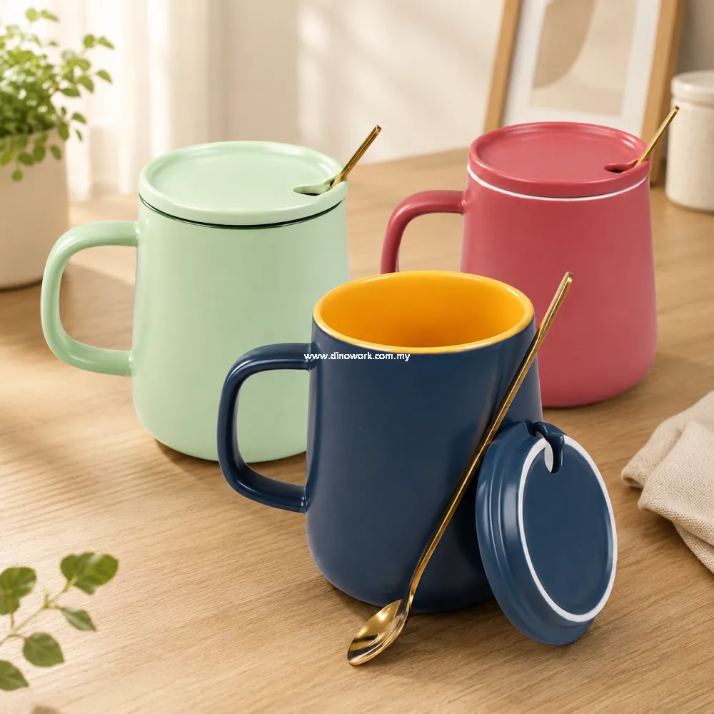 Premium Ceramic Mug with Lid & Spoon 7787