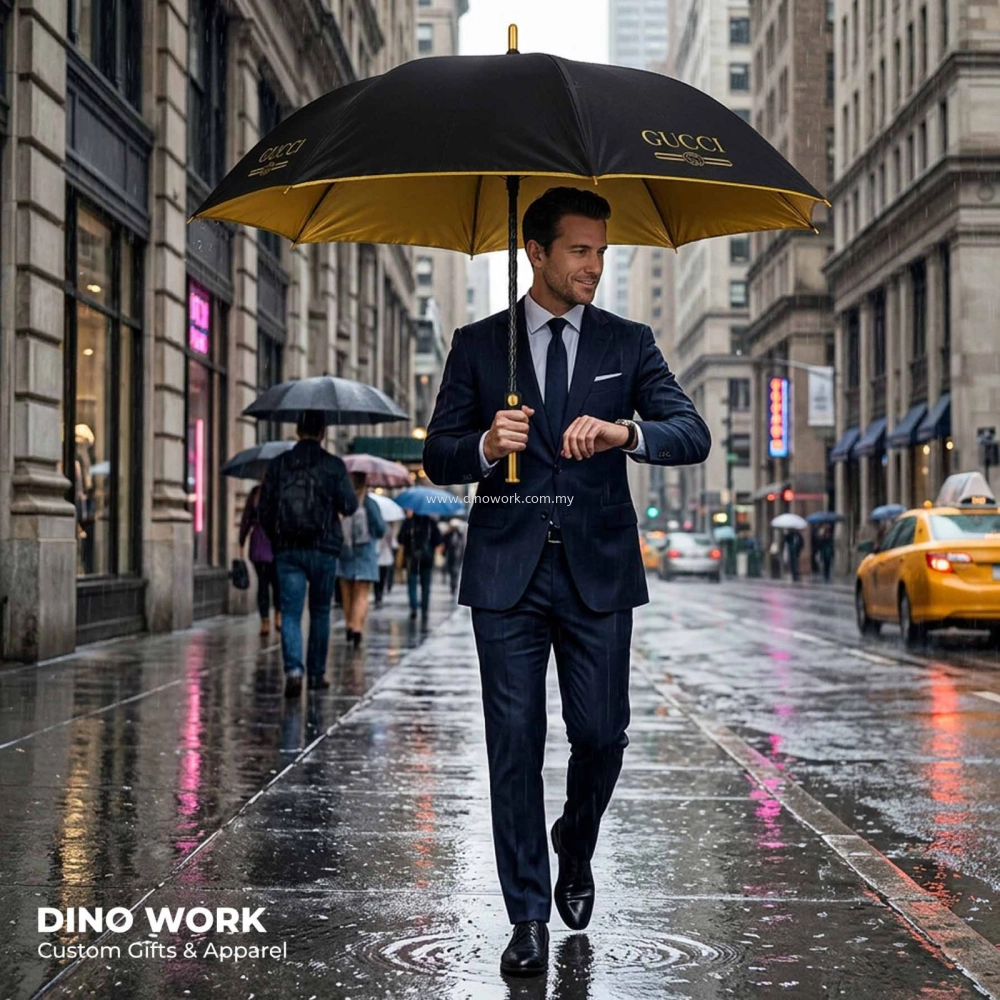 Premium Gold Color UV Protection Auto Open Fully Fiber Umbrella (Black Inner Coated)
