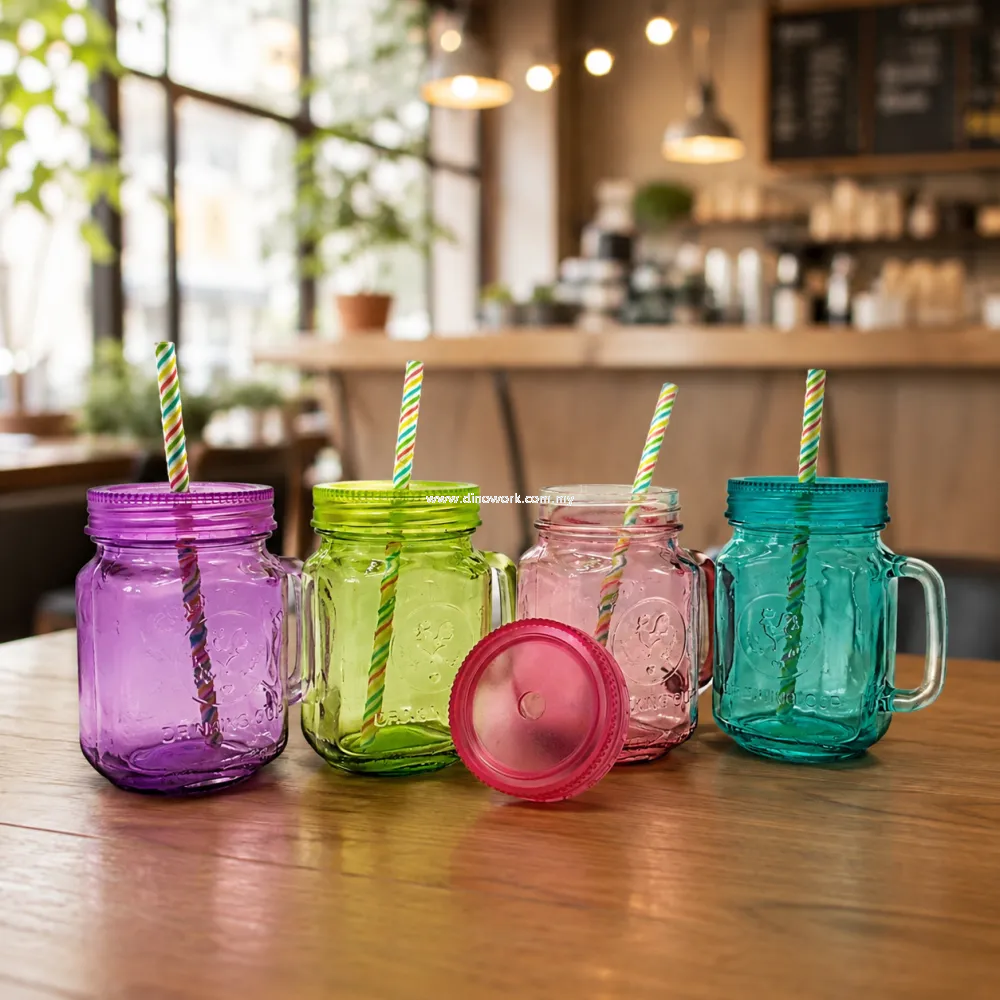 Glass Mason Jar Mug with Lid & Straw 3020 (WSL)