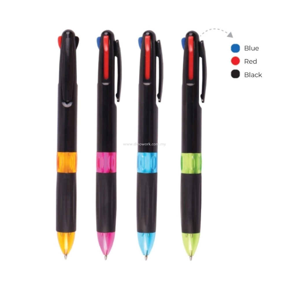 3in1 Plastic Ball Pen (Ink: Blue, Red, Black)