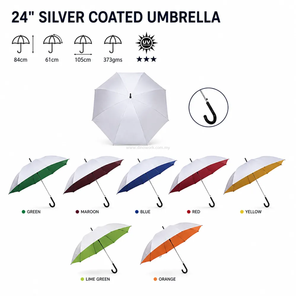 UV Protection Auto Open J-handle Umbrella (Silver Coated)
