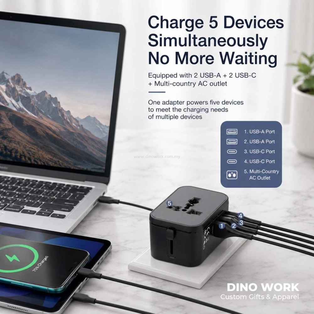 Travel Adapter with Dual USB-A & Dual Type C | Make To Order