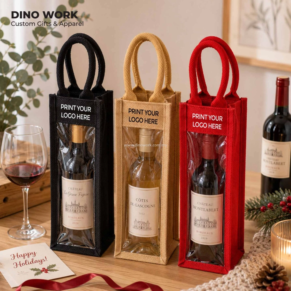 Jute Wine Gift Bag with PVC Window